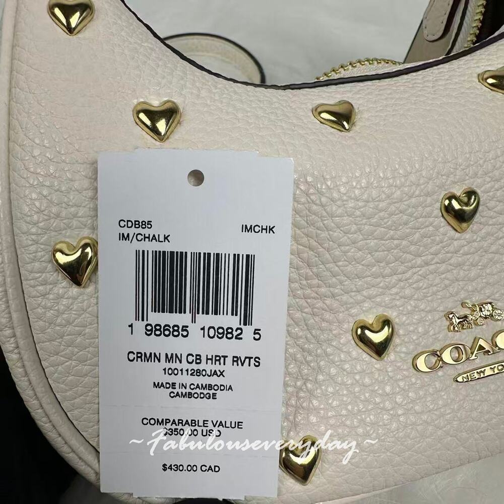 Coach Carmen Mini Crossbody Bag With Heart Rivets Leather/Gold/Chalk CDB85 NWT - Picture 6 of 8